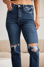 Crop Dylan Tummy Control Distressed High Waist Raw Hem Jeans