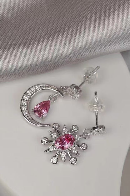 Moon & Star Earrings with Pink 2 Ct Moissanite