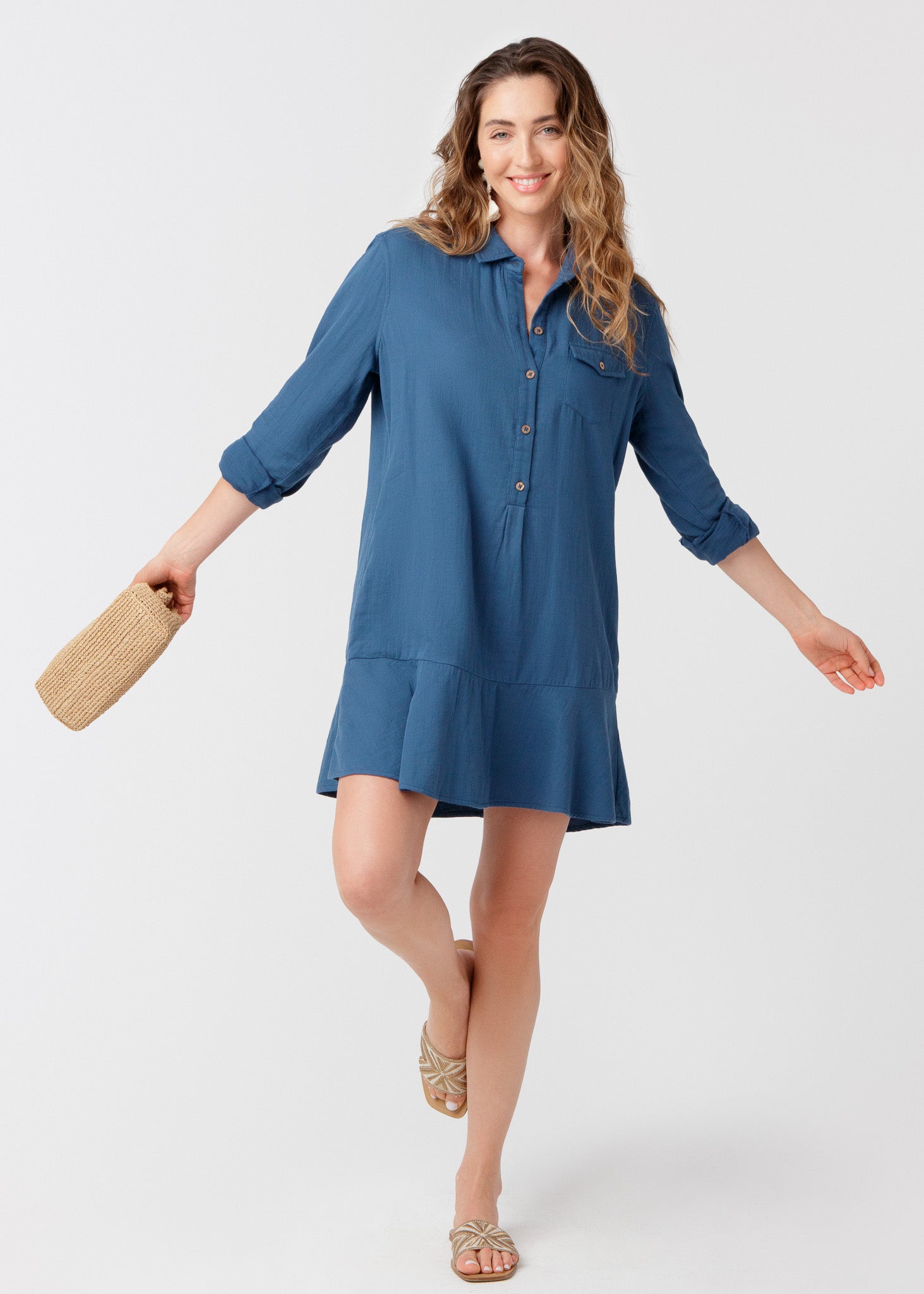 Harbor Gauze Button Front Shirt Dress