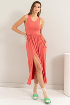 Sleeveless Slit Midi Dress Coral