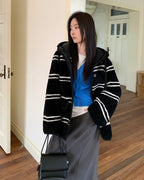 Fireladyfur Women's Lamb Wool Striped Jacket ‘Snowy New Year’