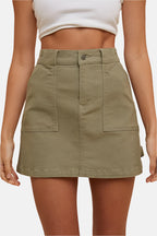 Cargo Denim Mini Skirt Olive Green