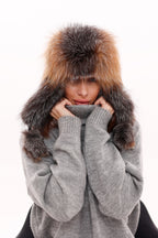 Genuine Silver Fox Fur Leather Hat