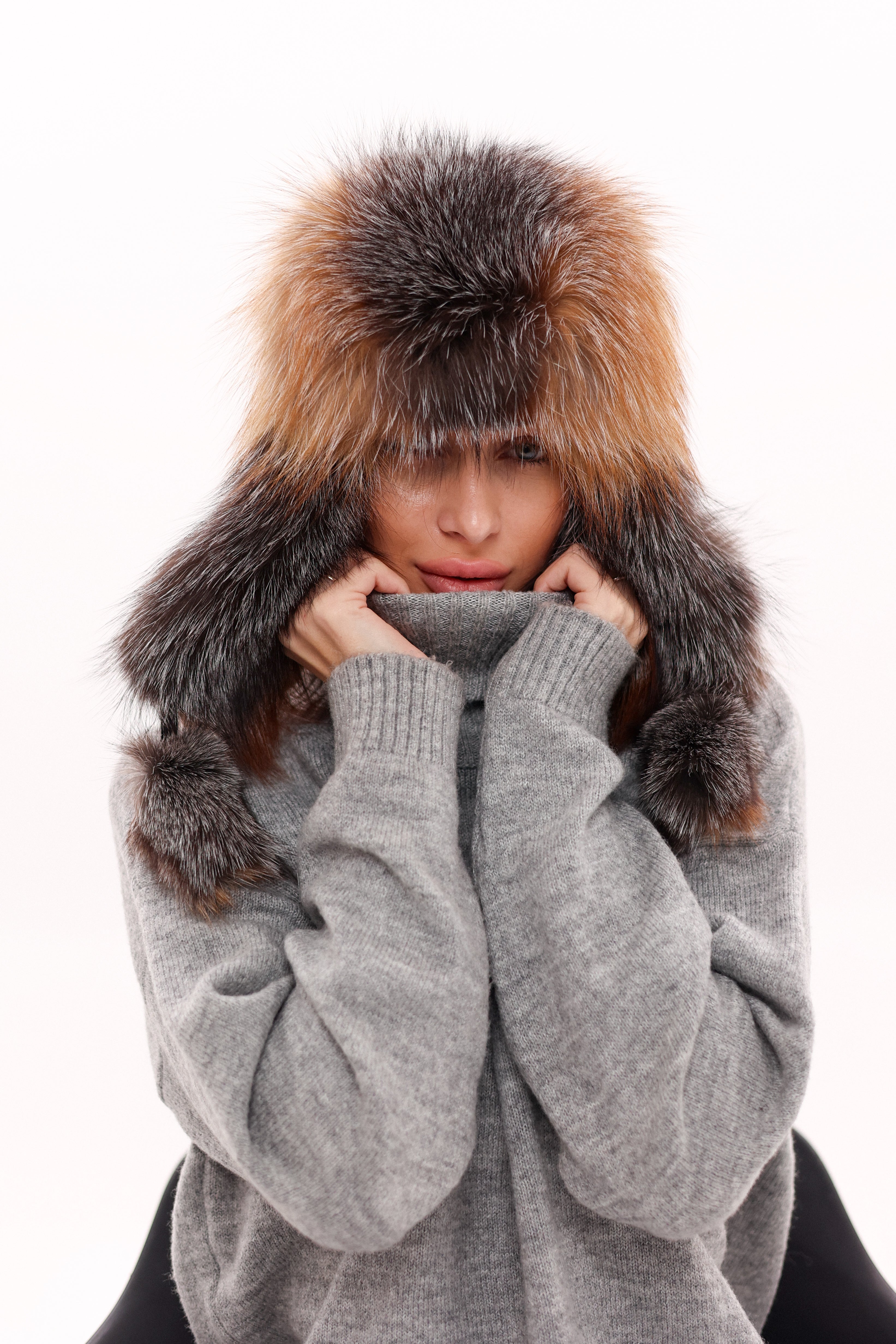 Genuine Silver Fox Fur Leather Hat