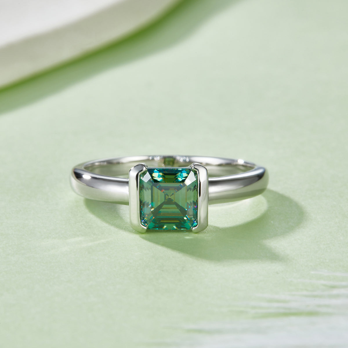 Square Green 1 Ct Moissanite Sterling Silver Ring