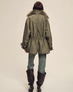 Fireladyfur Sheepskin Parka Coat with Two-Tone Toscana Coyote Fur Collar