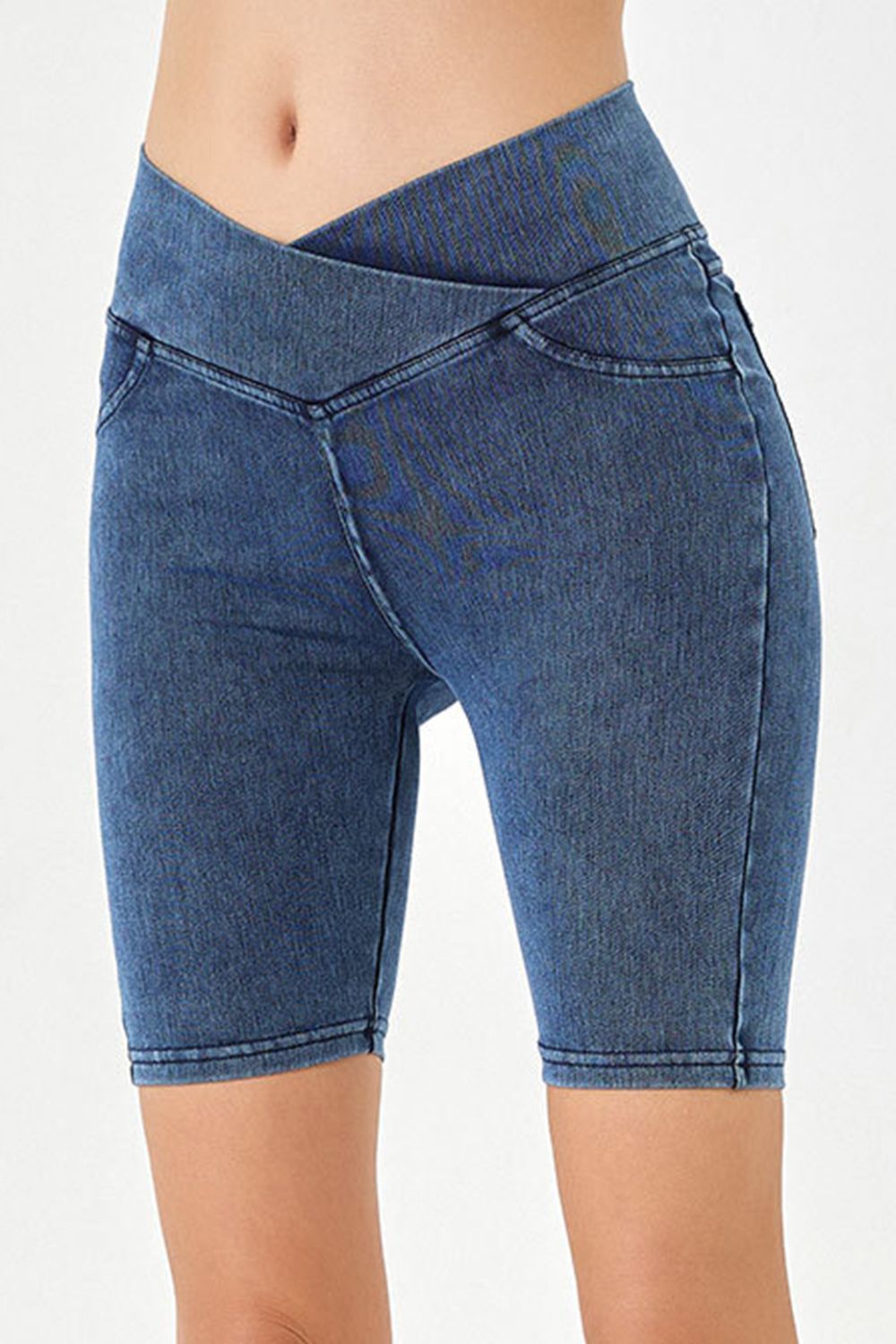 Asymmetrical Waist Denim Shorts with Pockets