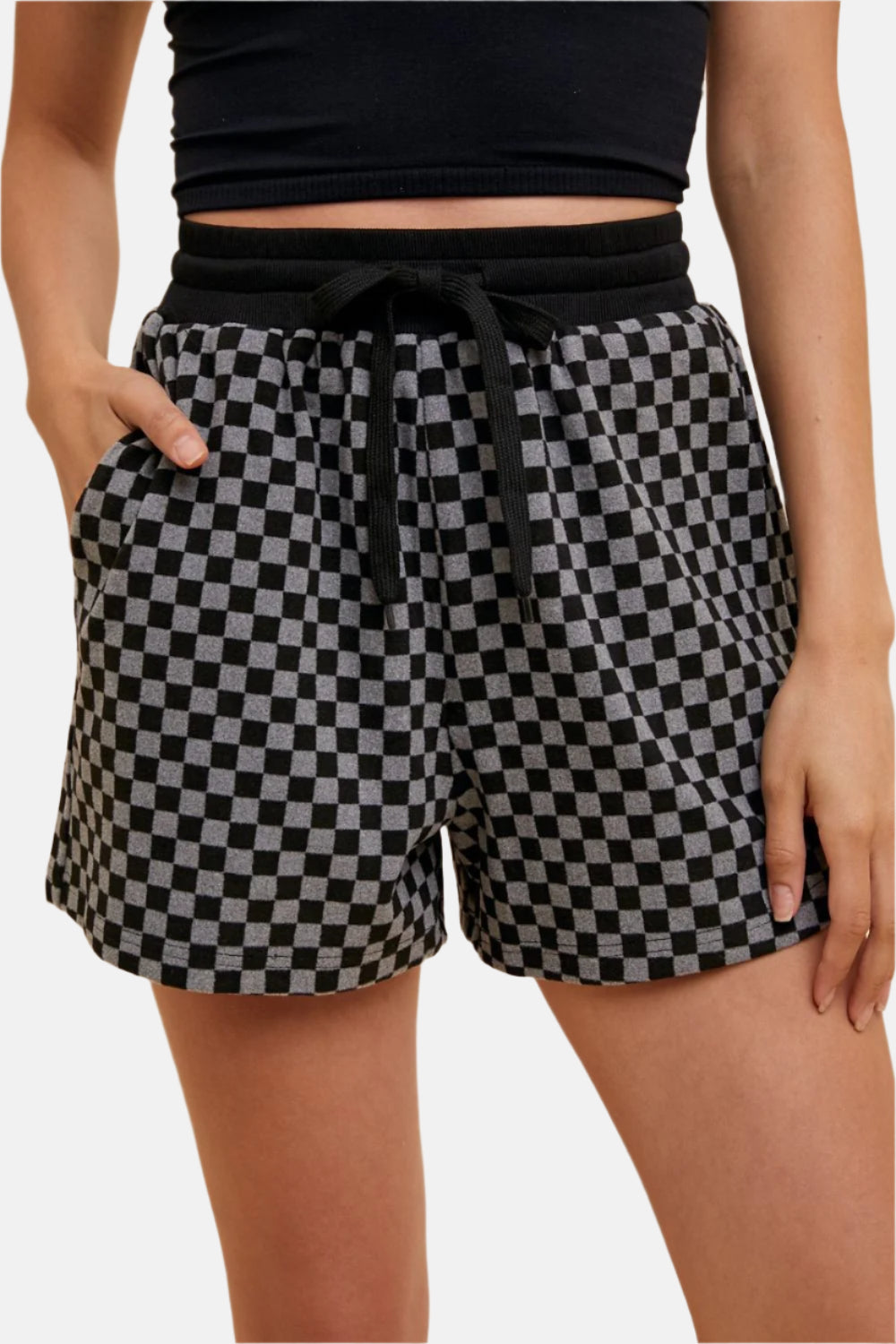 Black Checkered Top and Shorts Set