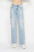 Light Denim High Waist Straight Cargo Jeans