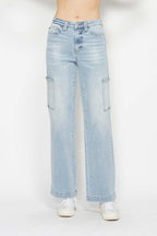 Light Denim High Waist Straight Cargo Jeans
