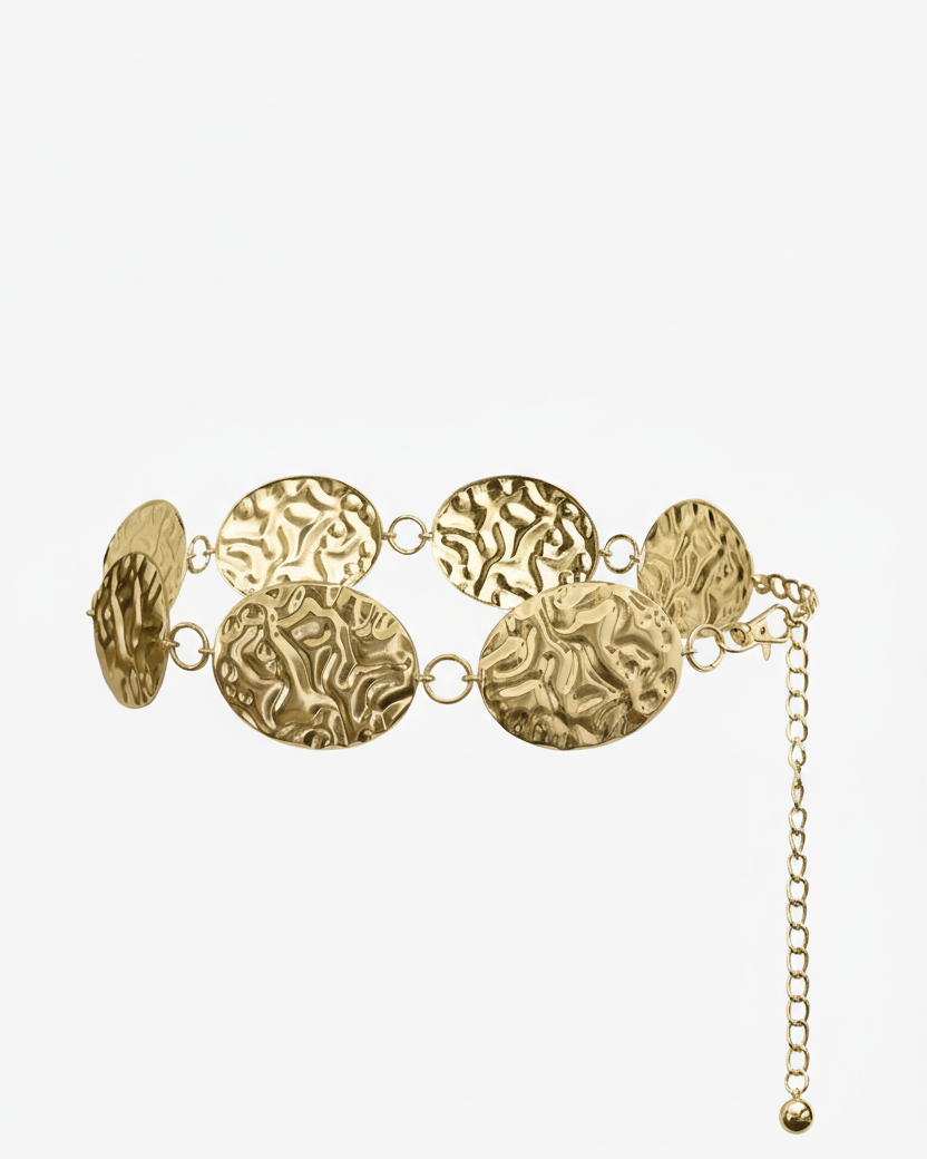 Hammered Metal Western Boho Oversized Concho Chain Belt