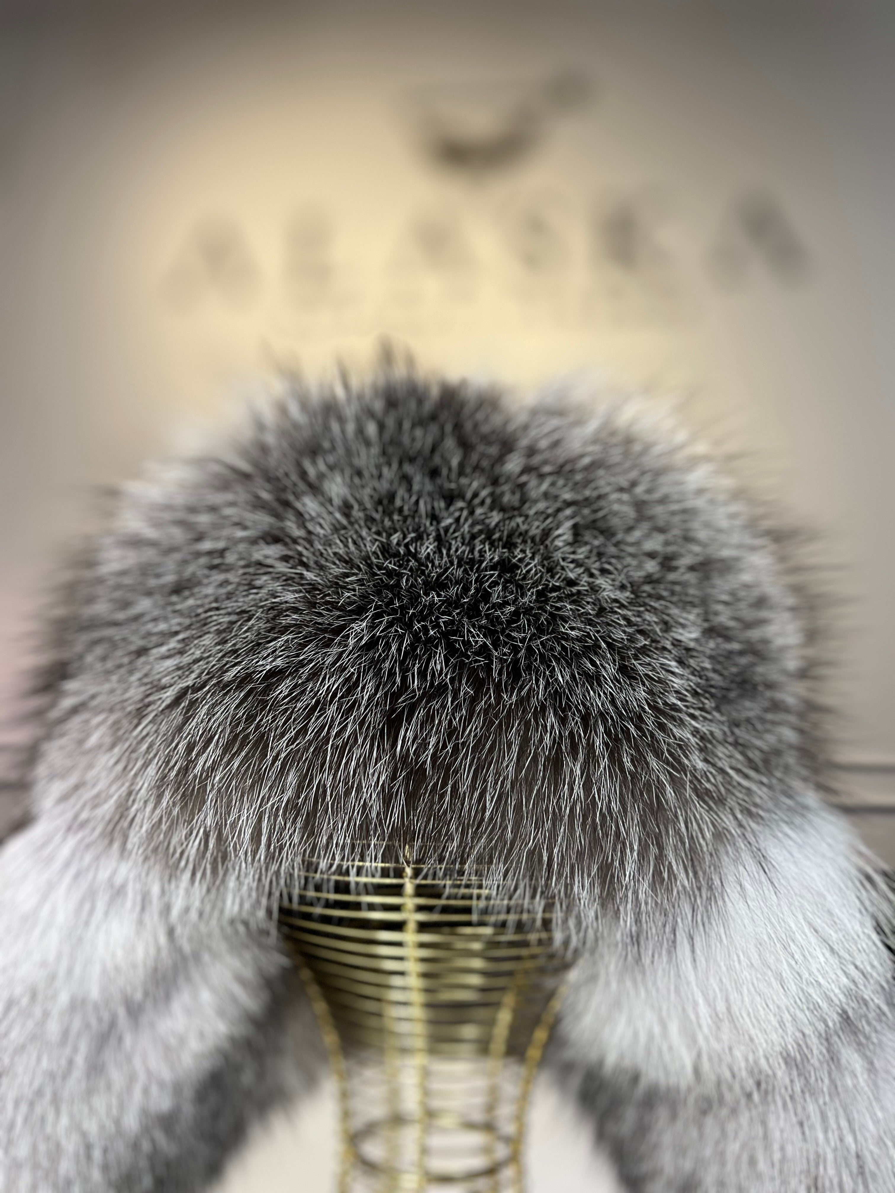 Genuine Silver Fox Fur Leather Hat