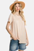Eyelet Round Neck Short Sleeve T-Shirt