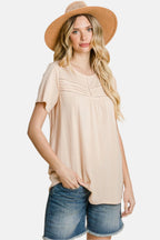 Eyelet Round Neck Short Sleeve T-Shirt
