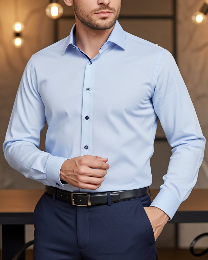 Ralph Cotton Knit-Stretch Button-Up Shirt with Contrast Details | Tailored Fit