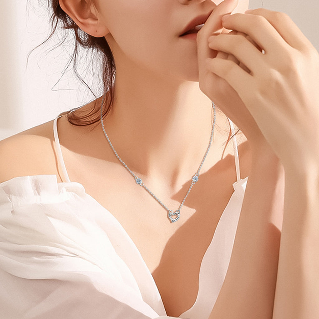 Silver Heart Moissanite Pendant Necklace
