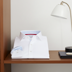 Kenneth Cotton Knit-Stretch Button-Up Shirt with Contrast Details in White | Tailored Fit (Fitted)