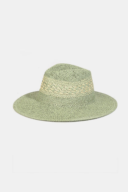 Sage Contrast Wide Brim Straw Hat