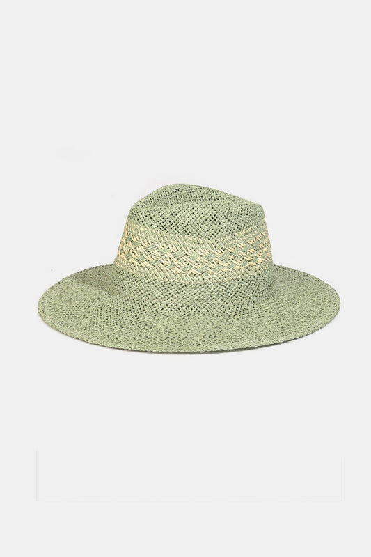 Sage Contrast Wide Brim Straw Hat