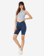 Basic Bae Asymmetrical Waist Denim Shorts with Pockets