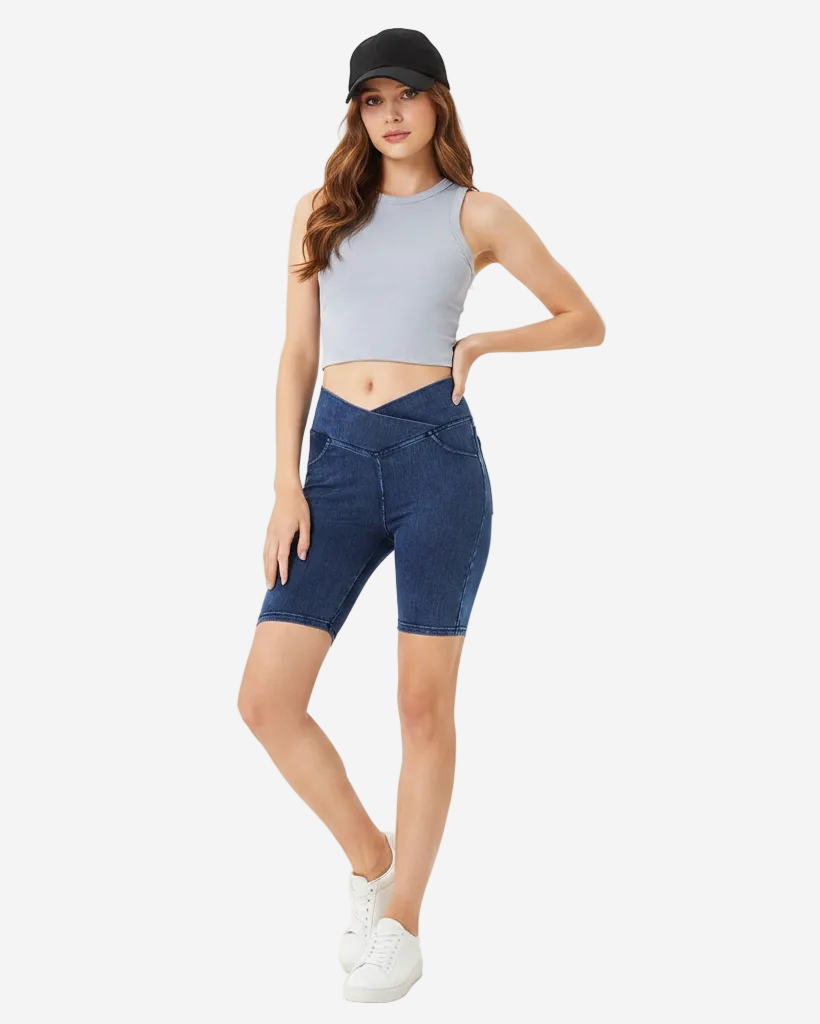 Basic Bae Asymmetrical Waist Denim Shorts with Pockets