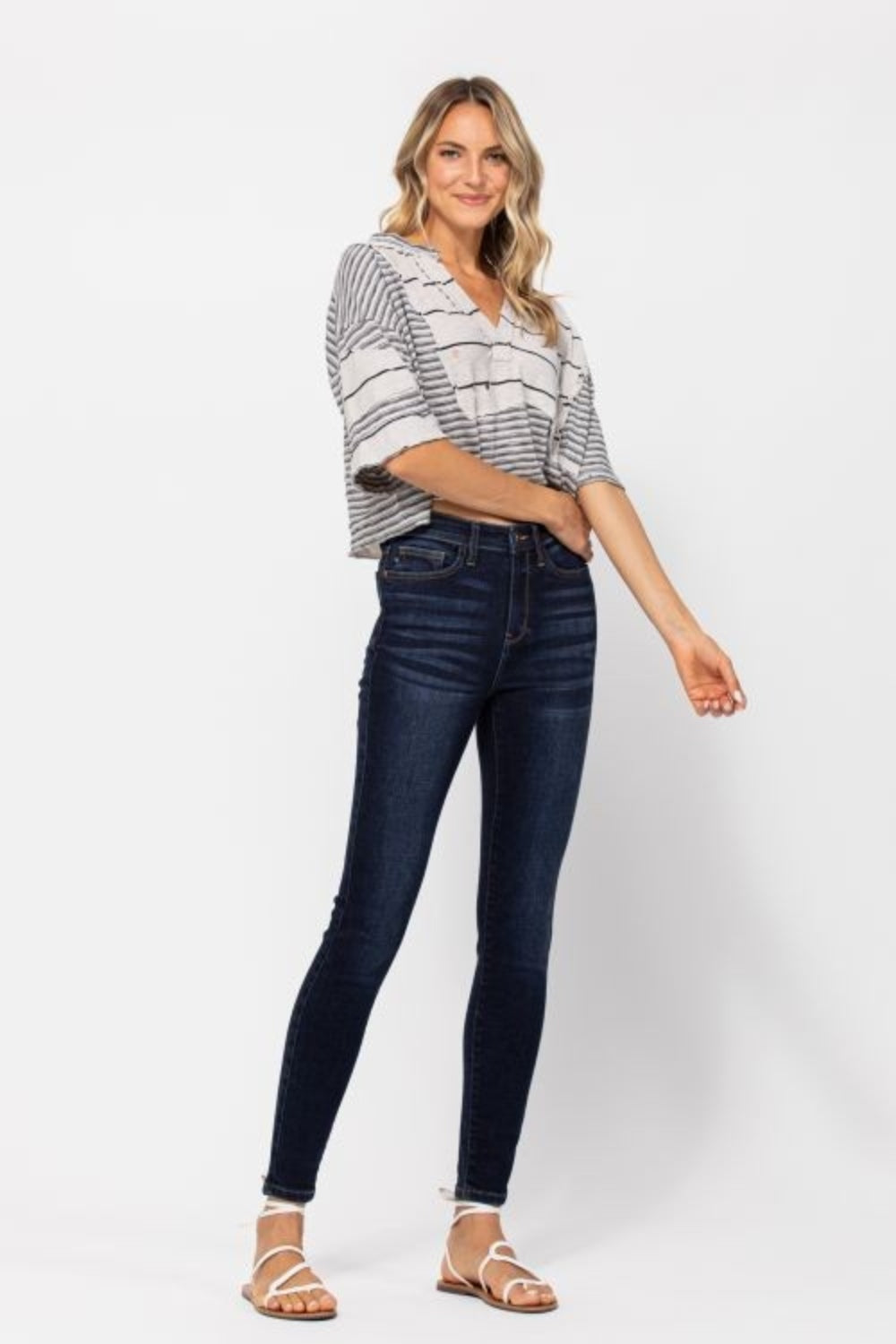Dark Denim High Waist Handsand Skinny Jeans