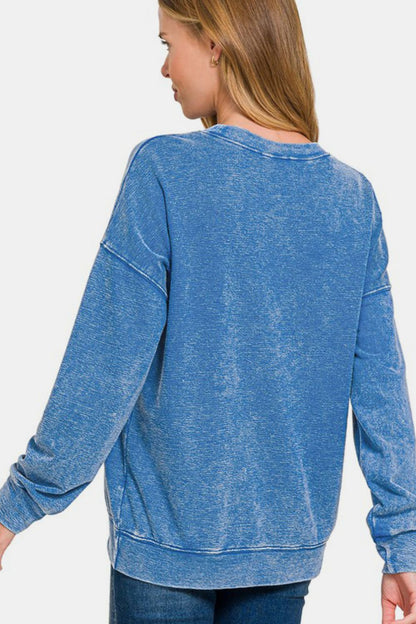 Blue Washed Dropped Shoulder Sweatshirt