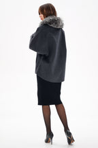 Genuine Silver Fox Fur Virgin Wool Coat