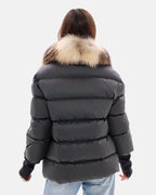 Genuine Fur Trim Down Fill Coat in Black