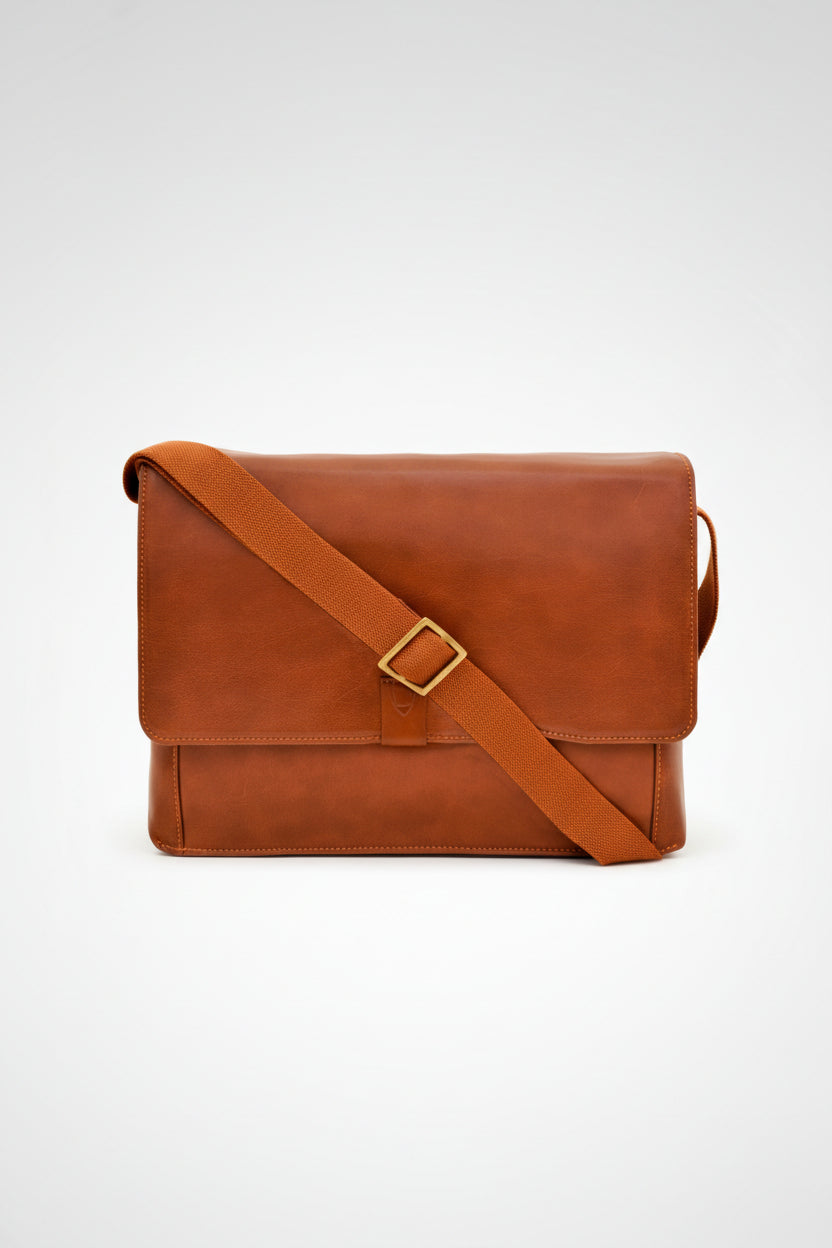 Aiden Leather Business Laptop Messenger Cross Body Bag | Tan Brown