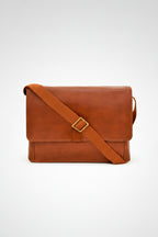 Aiden Leather Business Laptop Messenger Cross Body Bag | Tan Brown