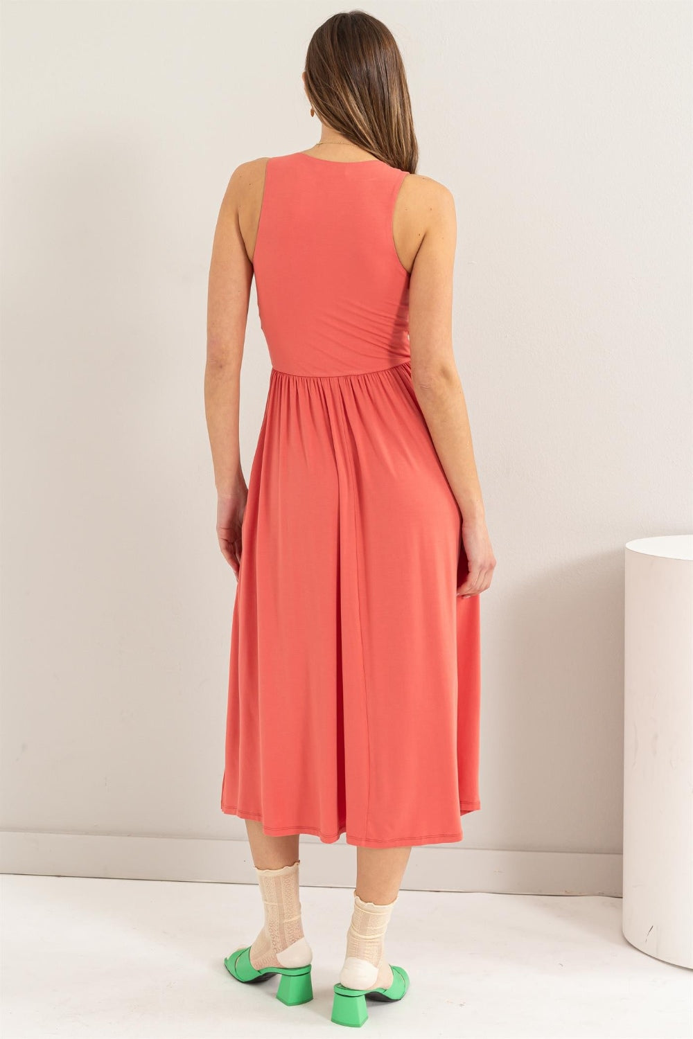 Sleeveless Slit Midi Dress Coral