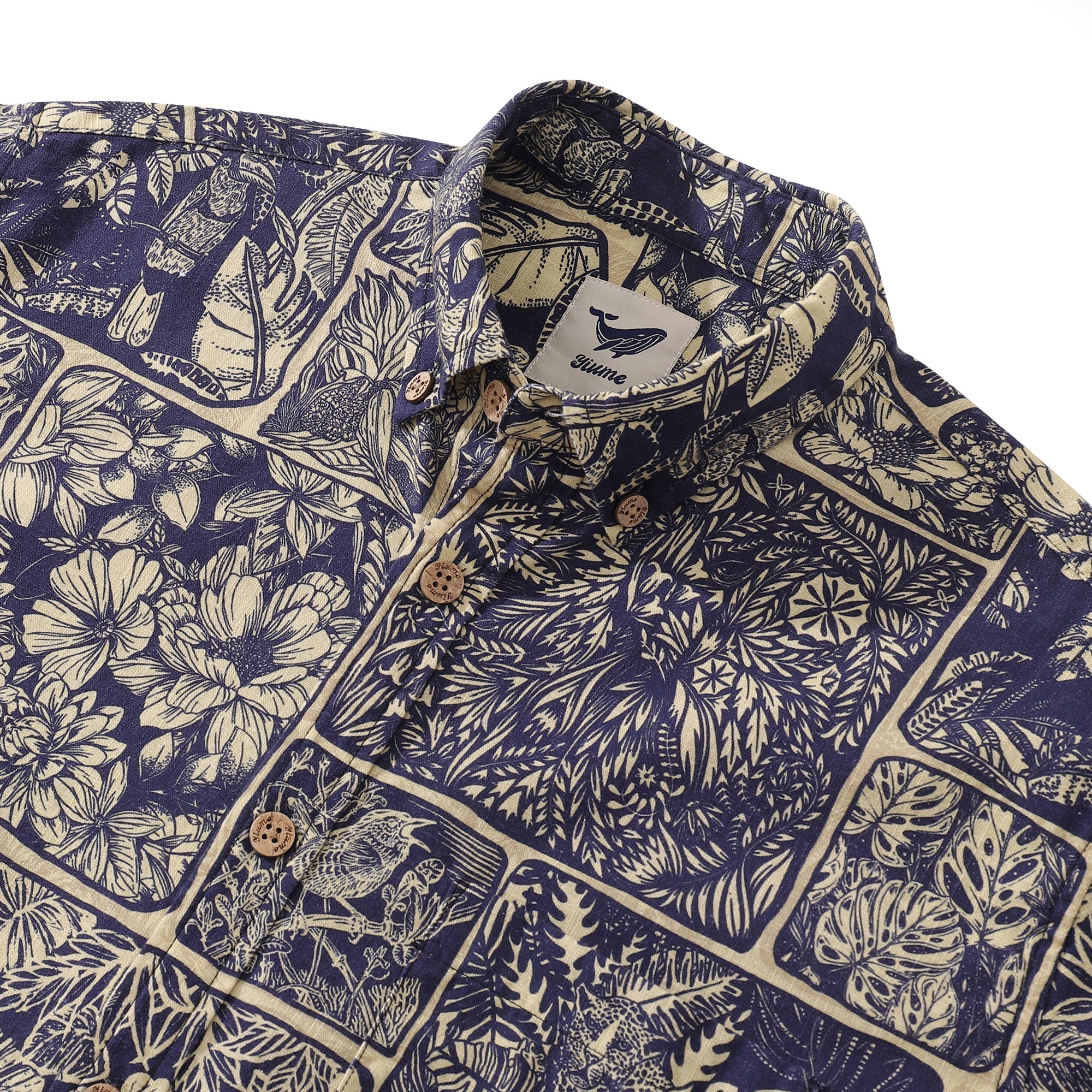 Vintage Men's Hawaiian Jungle Cotton Button-Down Long Sleeve Aloha Shirt