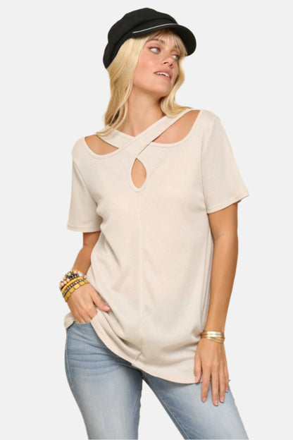 Crisscross Cutout Short Sleeve T-Shirt