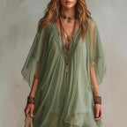V-Neck Chiffon Batwing Sleeve Boho Resort Dress