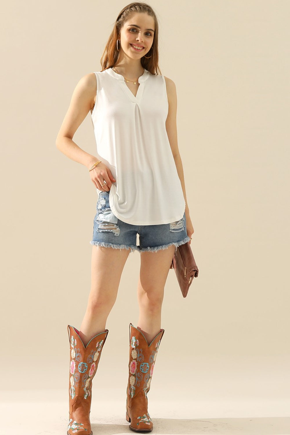 Ninexis Notched Sleeveless Top