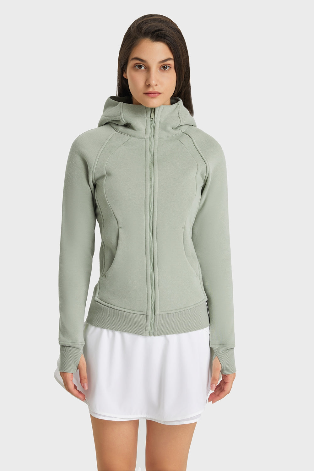 Zip-Up Seam Detail Hooded Sports Jacket