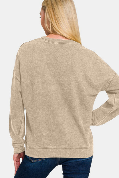 Khaki Washed Dropped Shoulder Sweatshirt