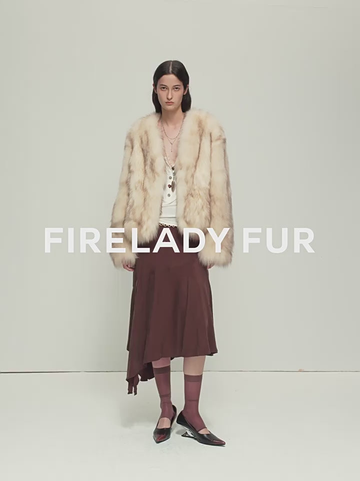 Firelady Fur Fox Fur Coat with Hand-Sprayed Ombré Finish | Saga Fur V-Neck Design ’Gone With the Wind’