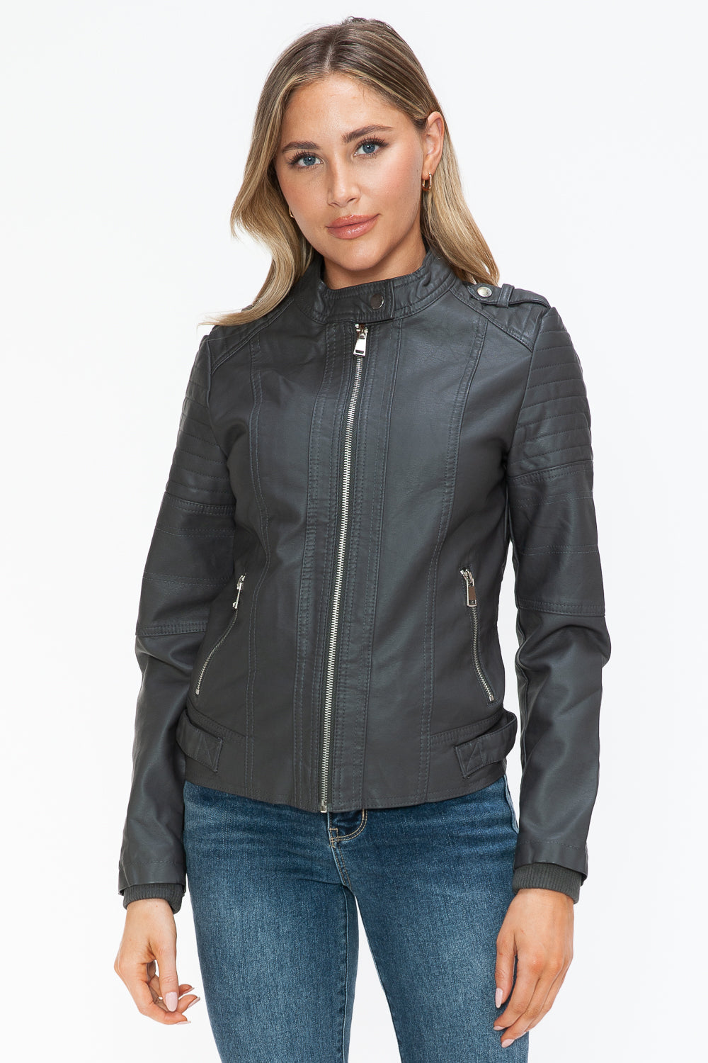 Biker Jacket with Side Zip Pockets Charcoal