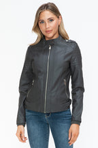 Biker Jacket with Side Zip Pockets Charcoal