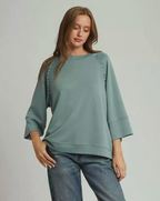 Umgee Ruffle Trim 3/4 Raglan Sleeve Top