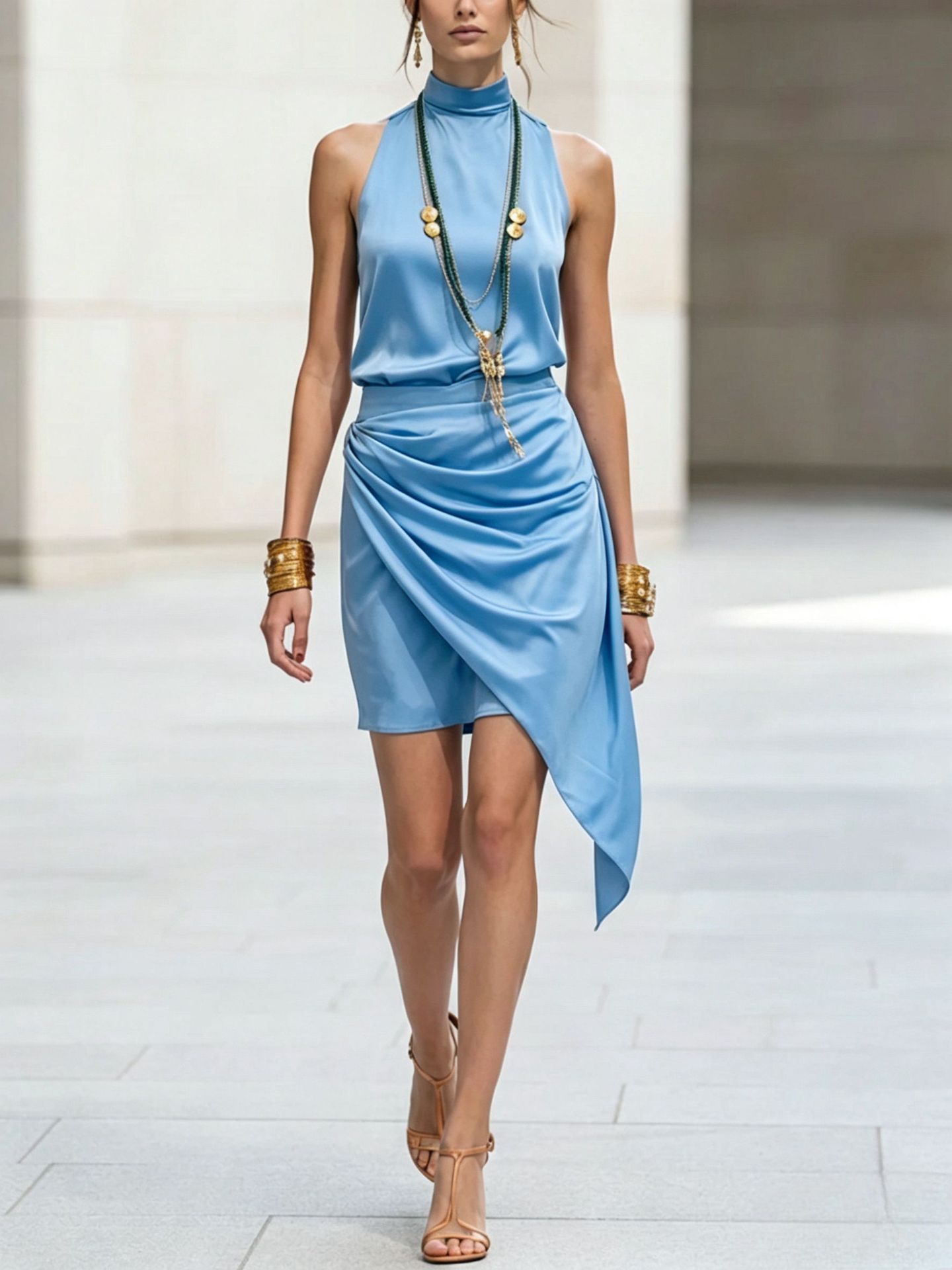 Double Layer Asymmetrical Hem Mini Skirt