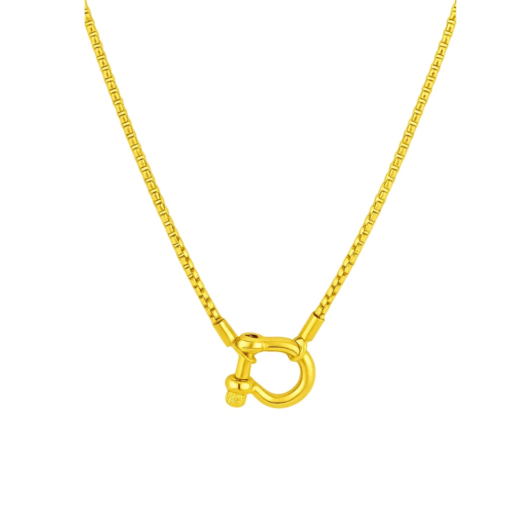 Lucky Lock Carabiner Necklace Two-Tone Mixed Metal Horseshoe Pendant Chain