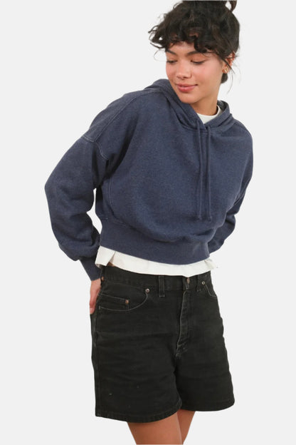 Lightweight Drop Shoulder Cropped Hoodie Navy