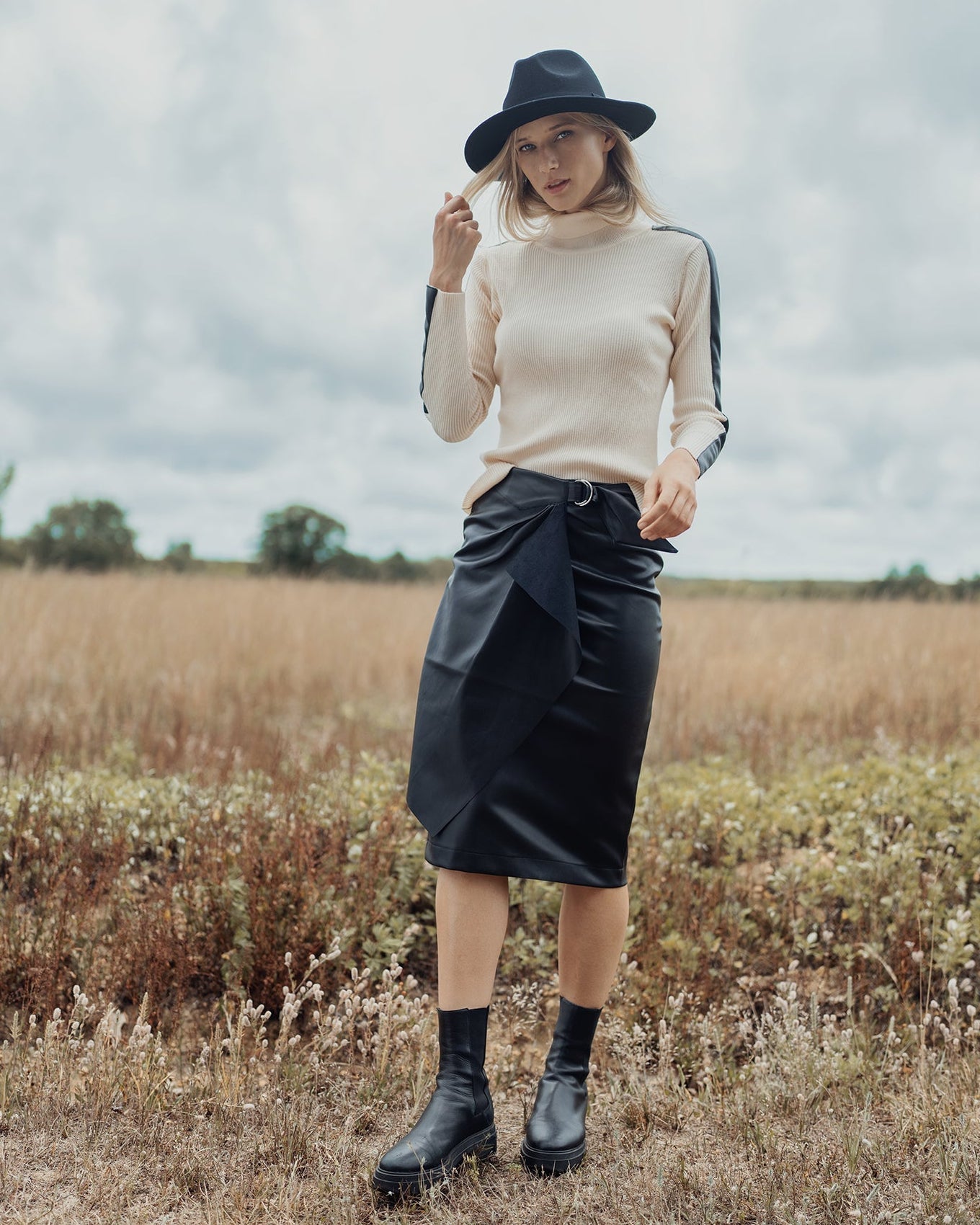 Straight Leather Skirt with Buckle