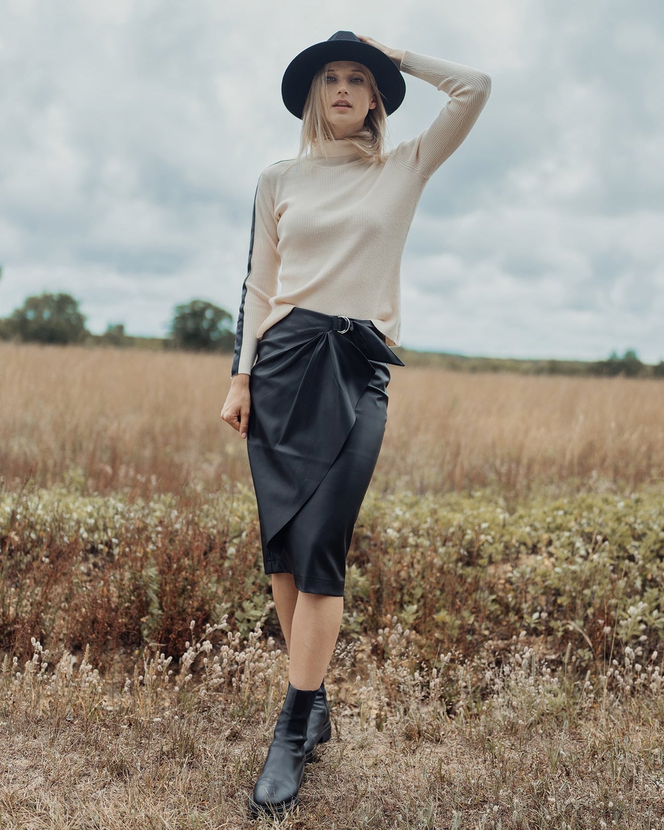 Straight Leather Skirt with Buckle