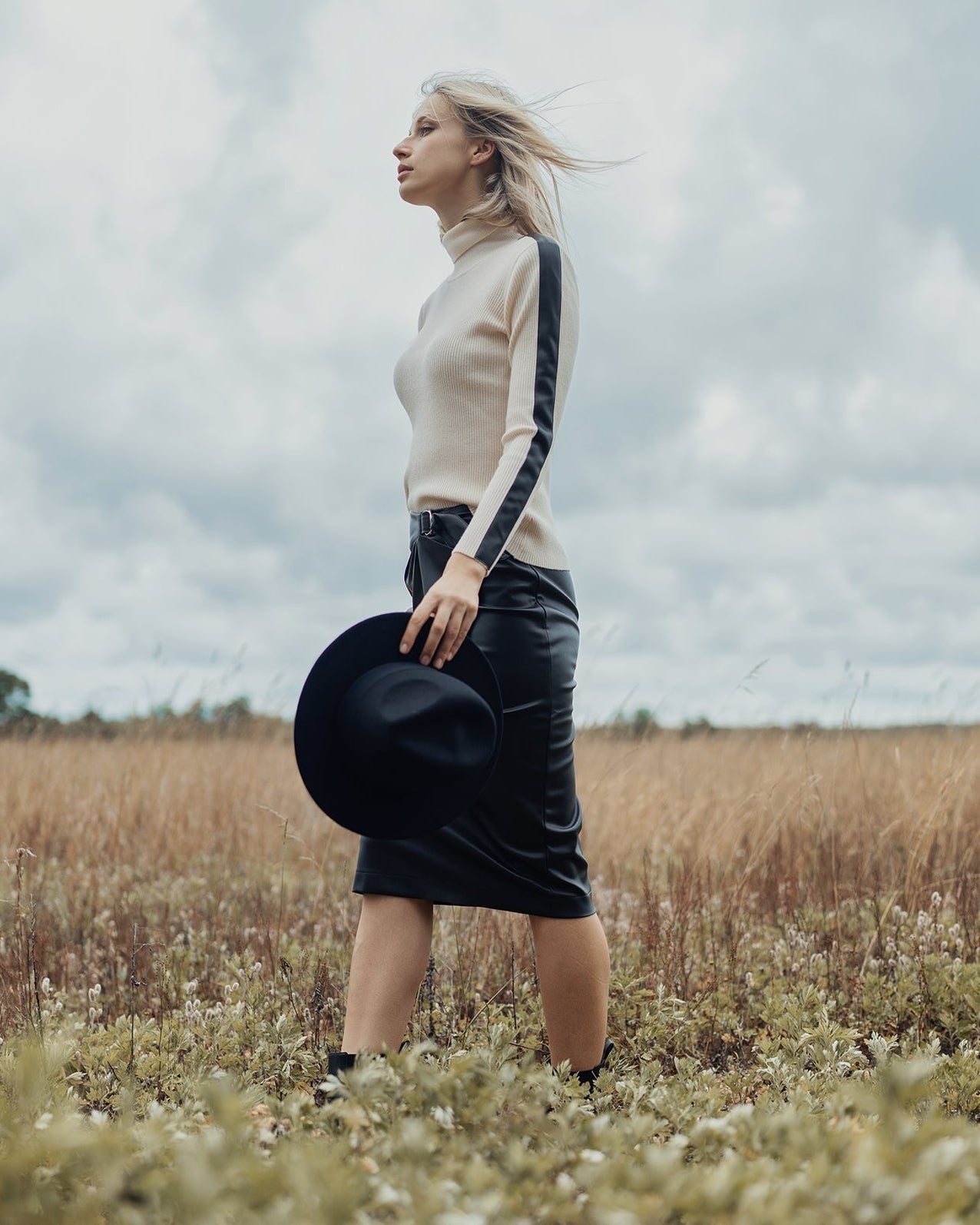 Straight Leather Skirt with Buckle