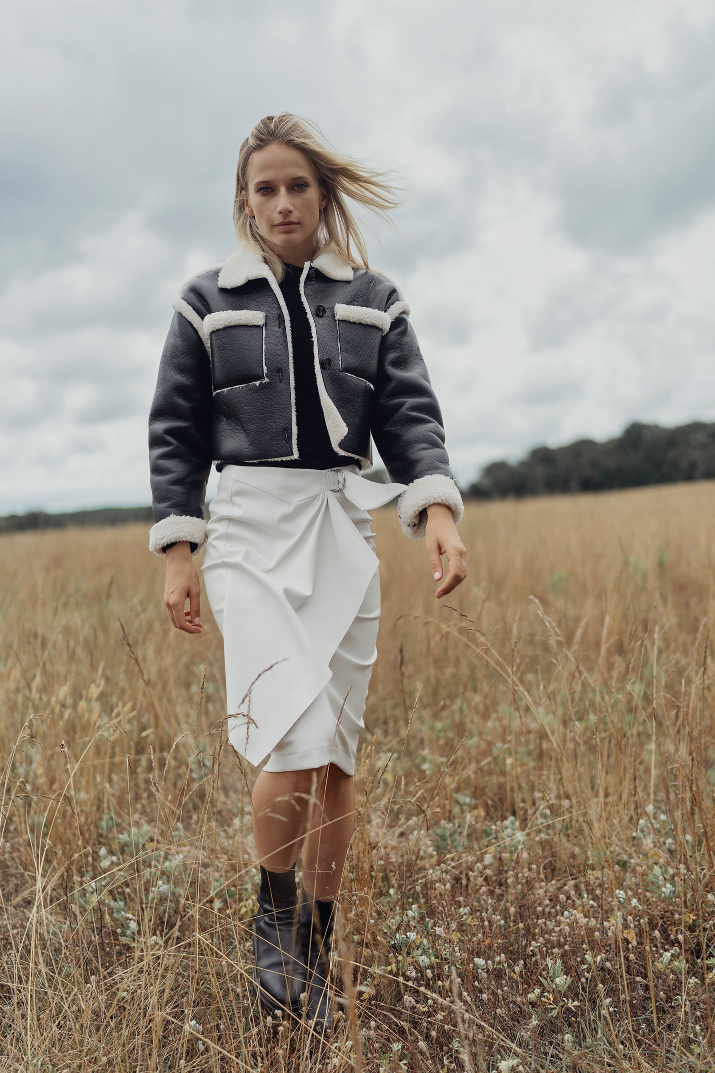 Straight Leather Skirt with Buckle