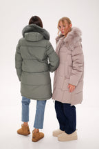 Genuine Polar Fox Trim Bio Down Coat | Sage